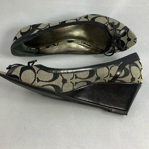 Coach Signature Black and Tan Wedges